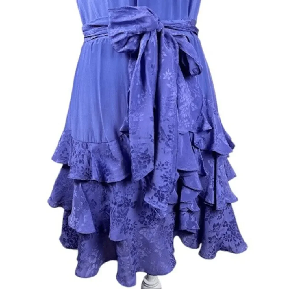 Rebecca Taylor Silk Ruffle Purple Floral Short Date Mini Dress‎ Size 6